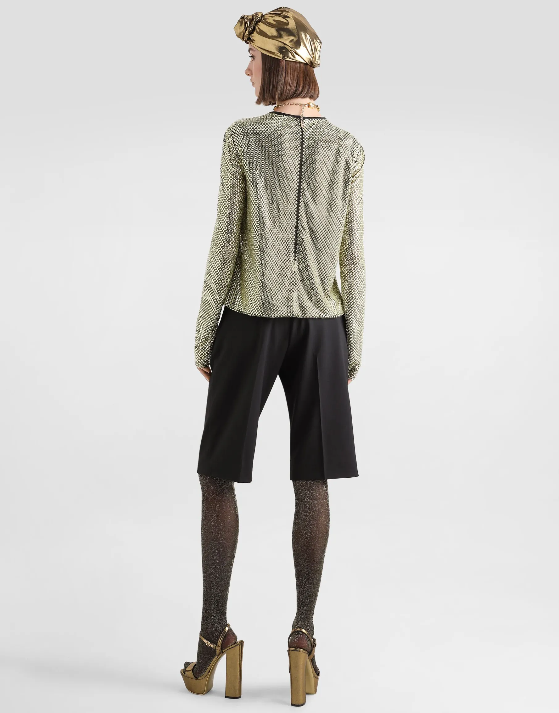 Long-sleeved top in crystal mesh