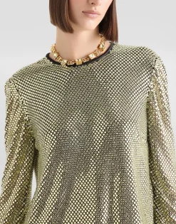Long-sleeved top in crystal mesh