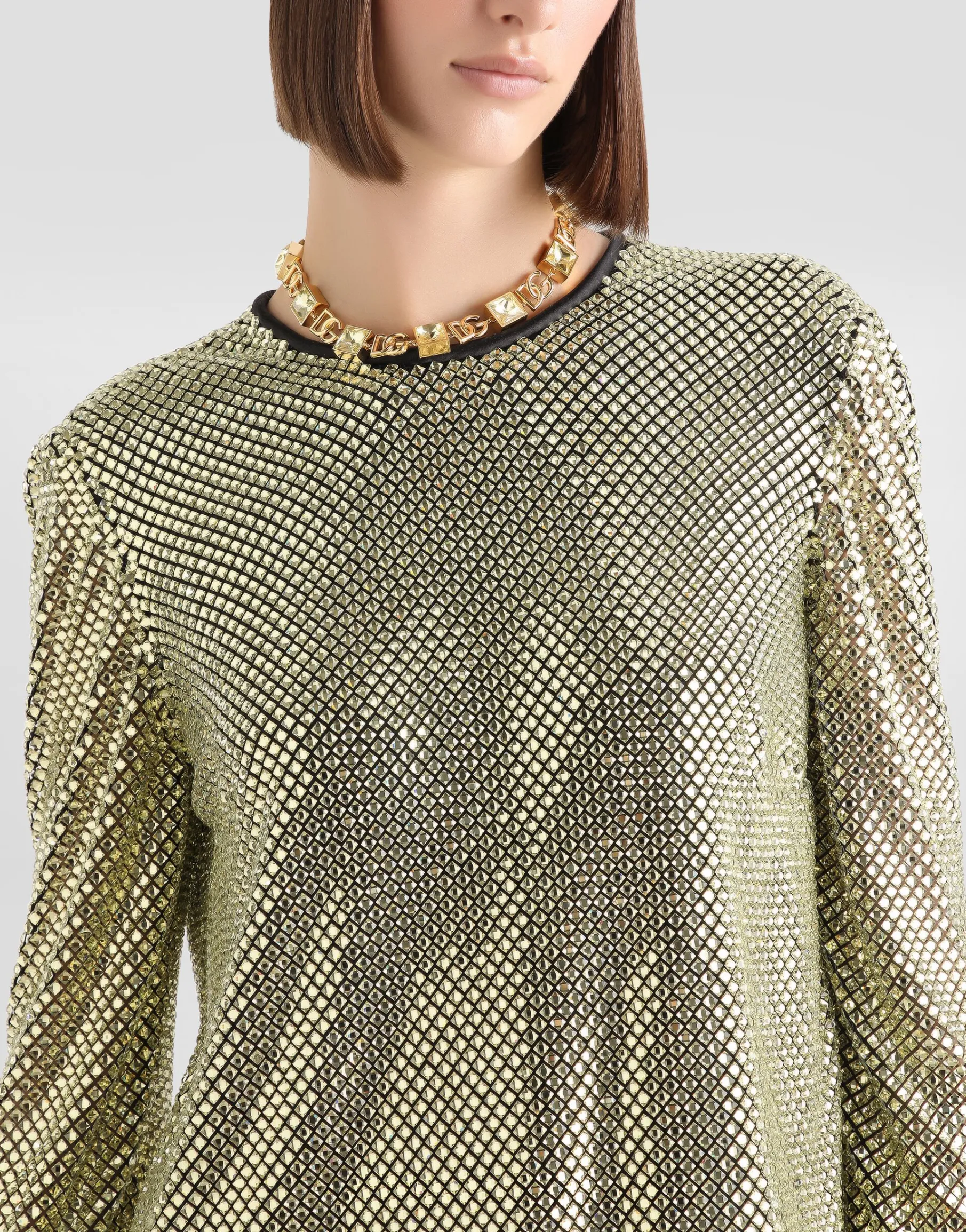 Long-sleeved top in crystal mesh