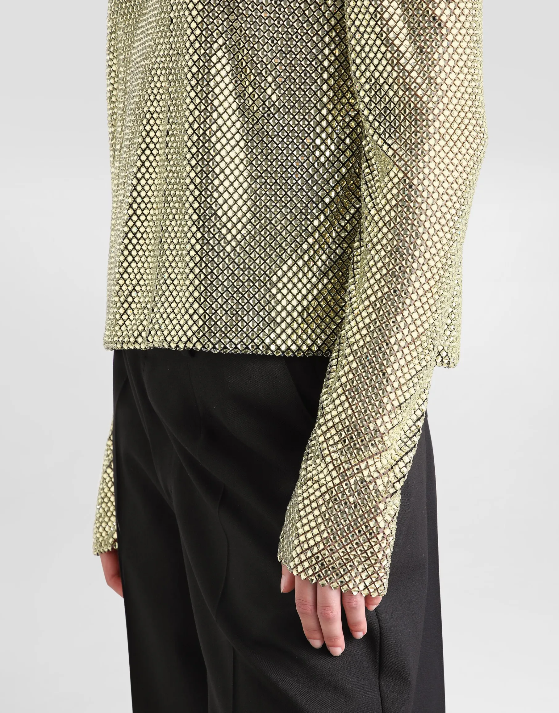 Long-sleeved top in crystal mesh