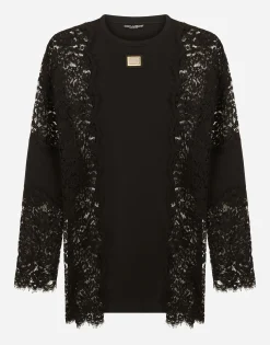 Long-sleeved T-shirt with lace inserts