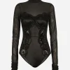 Long-sleeved tulle and lace bodysuit