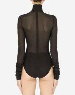 Long-sleeved tulle and lace bodysuit