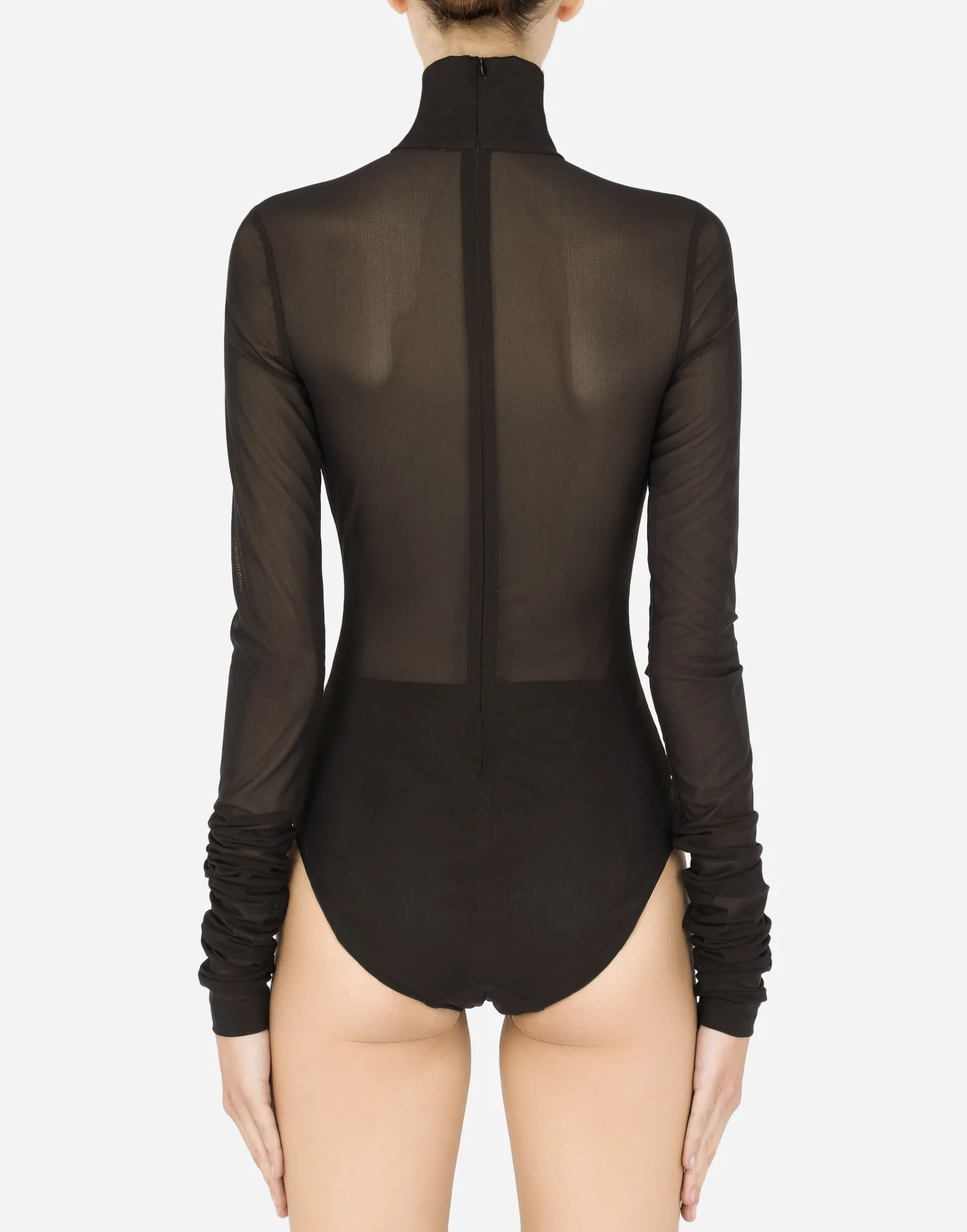 Long-sleeved tulle and lace bodysuit