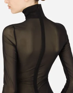 Long-sleeved tulle and lace bodysuit