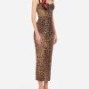 Longuette tulle dress with leopard print