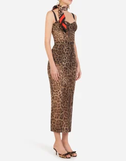 Longuette tulle dress with leopard print