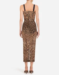 Longuette tulle dress with leopard print