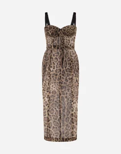 Longuette tulle dress with leopard print