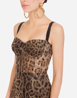 Longuette tulle dress with leopard print