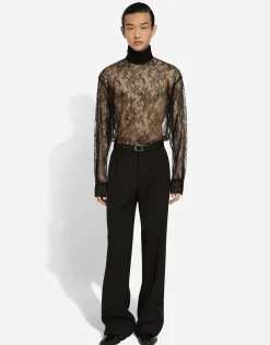 Loose lace turtleneck with shirt cuffs