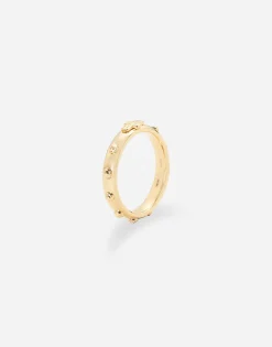 Love yellow gold rossary band with studs and brushed cross