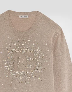 Lurex knit pullover with rhinestone detailing