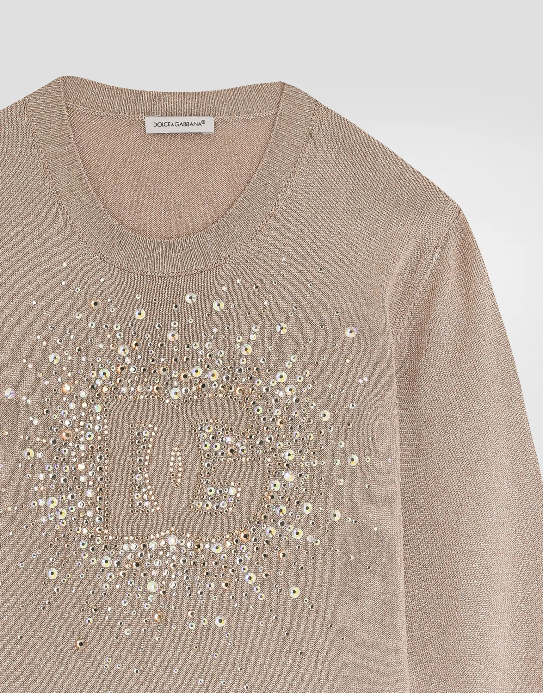 Lurex knit pullover with rhinestone detailing