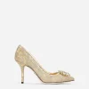 Lurex lace rainbow pumps with brooch detailing