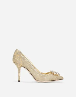 Lurex lace rainbow pumps with brooch detailing