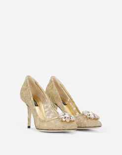 Lurex lace rainbow pumps with brooch detailing