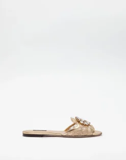 Lurex lace rainbow slides with brooch detailing