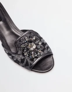 Lurex lace rainbow slides with brooch detailing