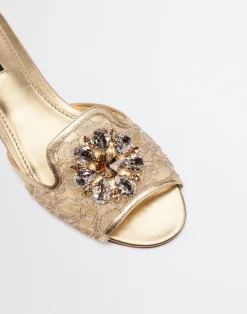 Lurex lace rainbow slides with brooch detailing