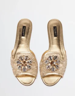 Lurex lace rainbow slides with brooch detailing