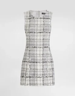 Lurex raschel tweed A-line minidress with DG-branded buttons