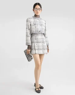 Lurex raschel tweed A-line minidress with DG-branded buttons