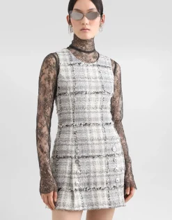 Lurex raschel tweed A-line minidress with DG-branded buttons