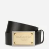 Lux leather belt with branded buckle
