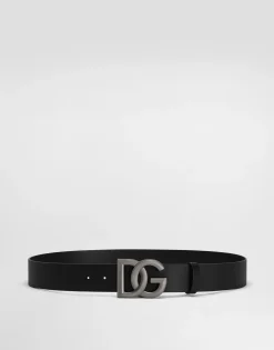 Lux leather belt with crossover DG logo buckle