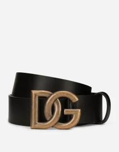 Lux leather belt with crossover DG logo buckle