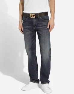 Lux leather belt with crossover DG logo buckle