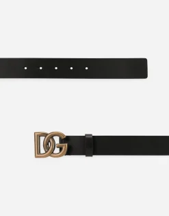 Lux leather belt with crossover DG logo buckle
