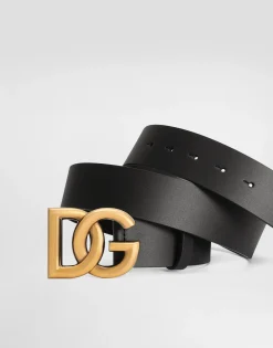 Lux leather belt with crossover DG logo buckle