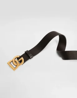Lux leather belt with crossover DG logo buckle