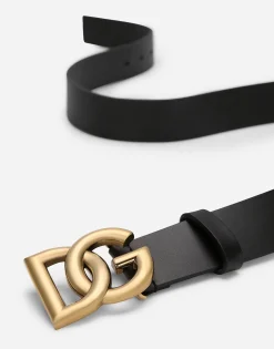 Lux leather belt with crossover DG logo buckle