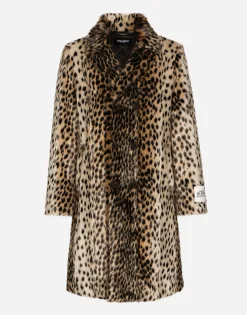 Lynx-effect jacquard faux fur coat
