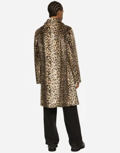 Lynx-effect jacquard faux fur coat