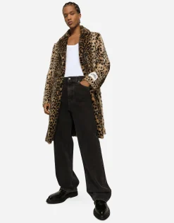 Lynx-effect jacquard faux fur coat