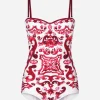 Majolica print balconette one-piece swimsuit