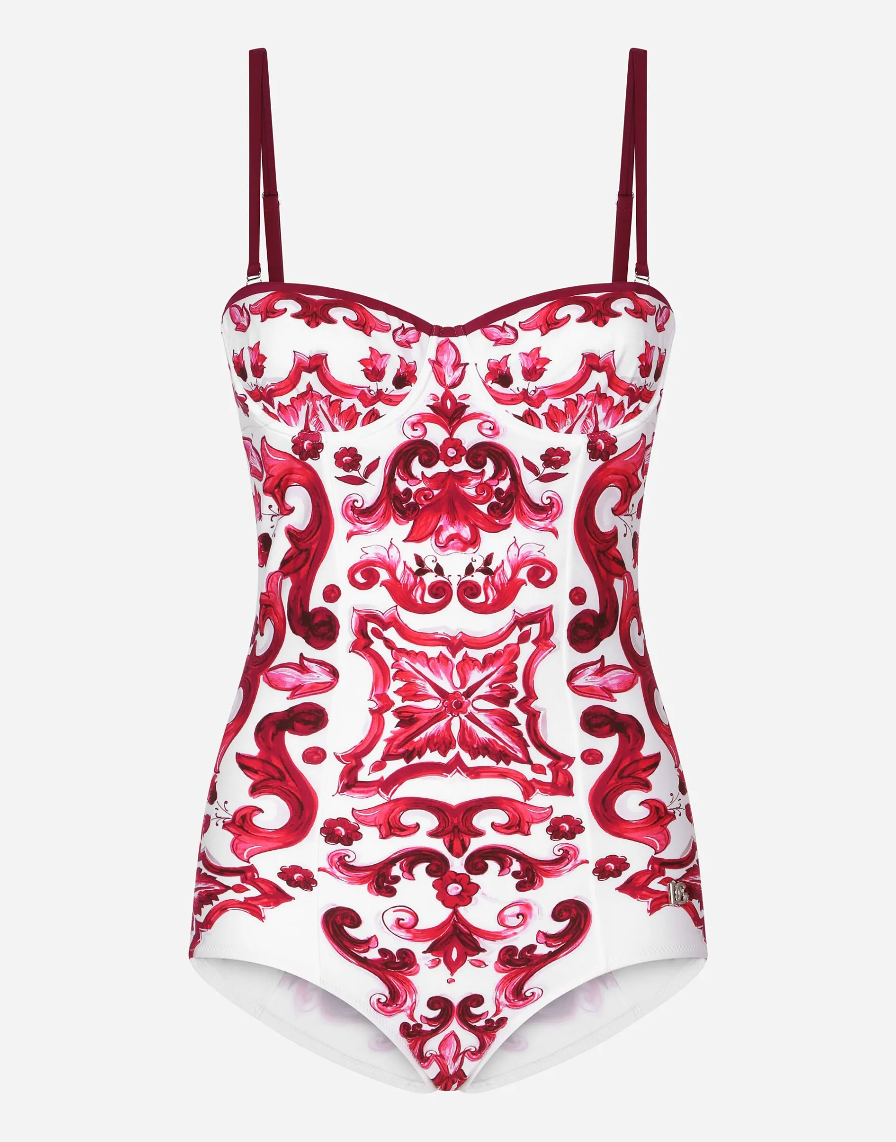 Majolica print balconette one-piece swimsuit