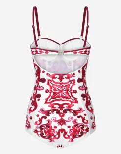Majolica print balconette one-piece swimsuit