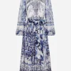 Majolica print chiffon midi dress