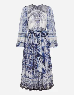 Majolica print chiffon midi dress