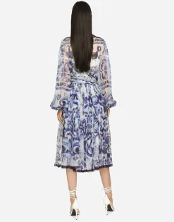 Majolica print chiffon midi dress