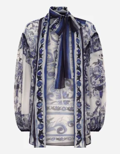 Majolica print chiffon shirt