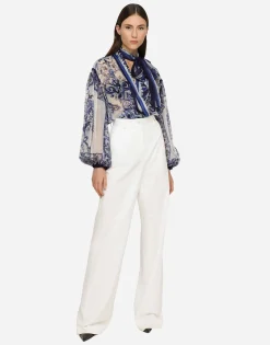 Majolica print chiffon shirt