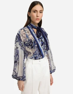 Majolica print chiffon shirt