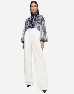Majolica print chiffon shirt