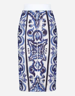 Majolica print midi skirt